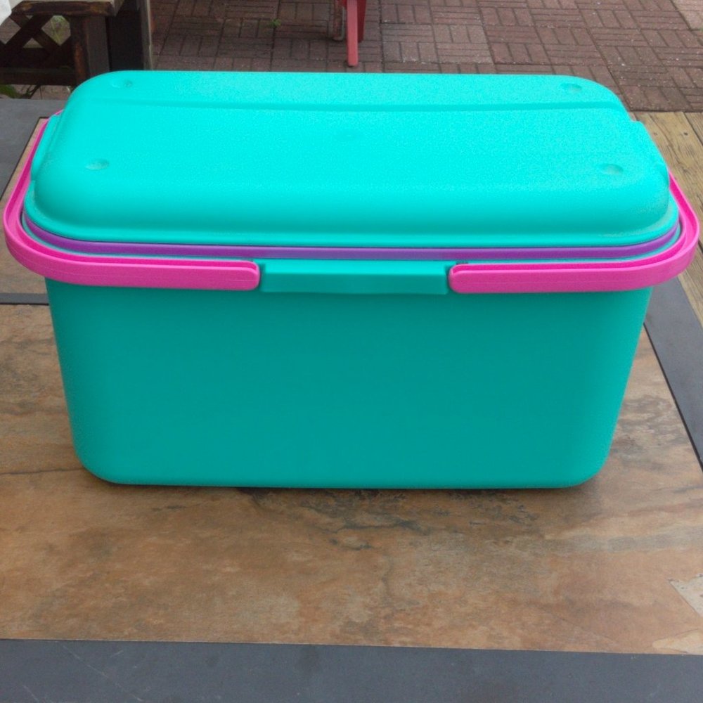 Vtg Eagle Craftstor Craft Tote Bin Aqua Pink Large